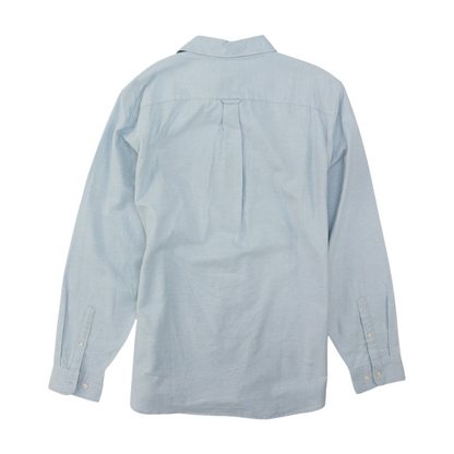 Blue Solid Long Sleeve Button Down