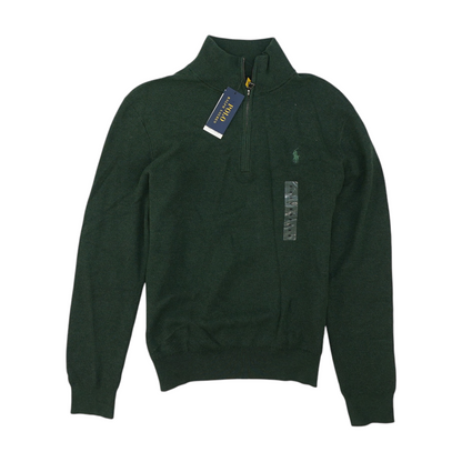 Green Solid 1/4 Zip Sweater