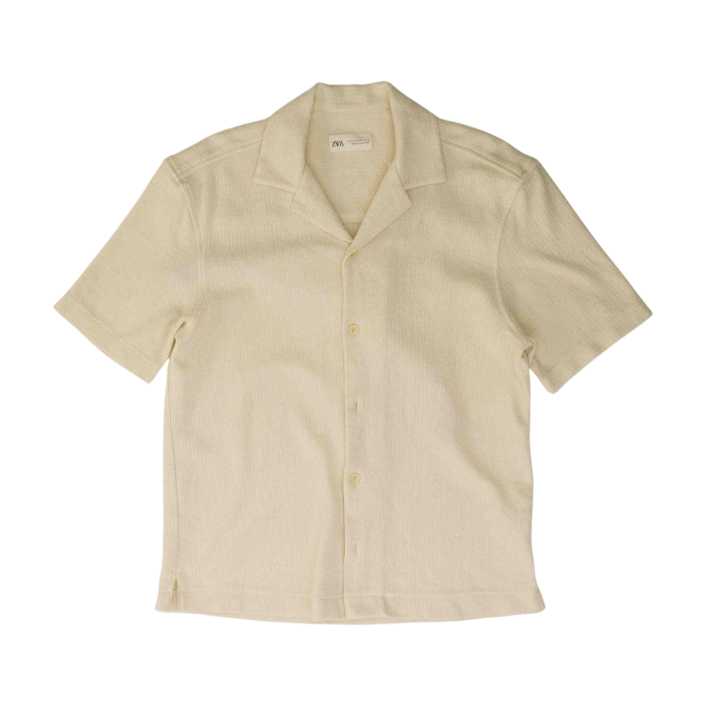 Cream Solid Short Sleeve Button Down