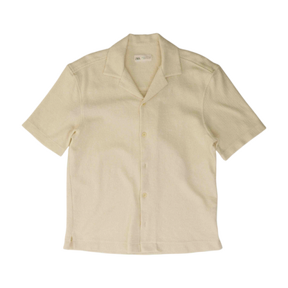 Cream Solid Short Sleeve Button Down