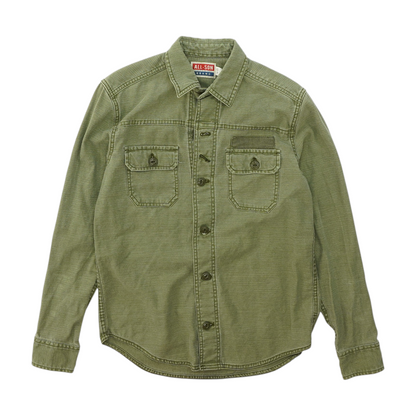 Green Solid Long Sleeve Button Down