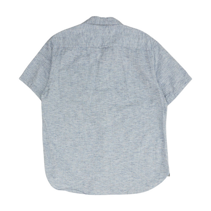 Blue Solid Short Sleeve Button Down