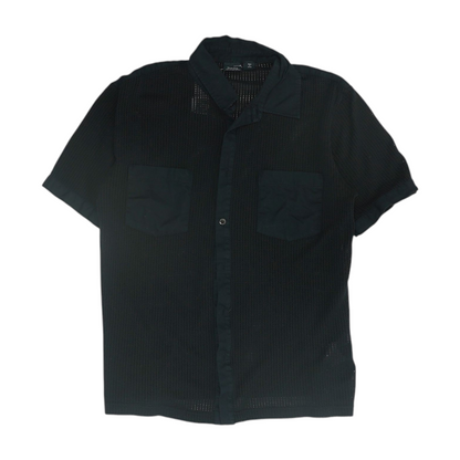 Black Solid Short Sleeve Button Down