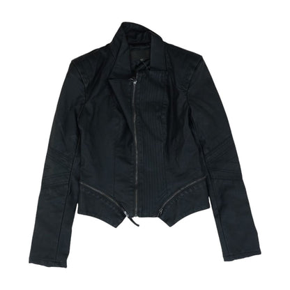 Black Solid Faux Leather Jacket