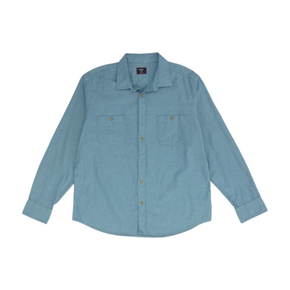 Blue Solid Long Sleeve Button Down
