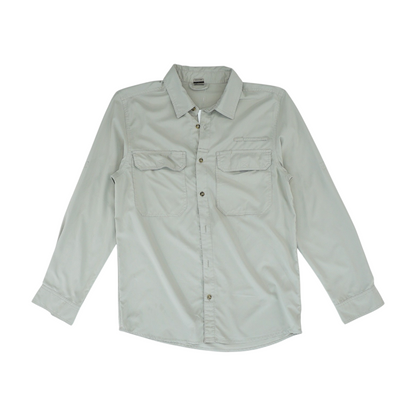 Beige Solid Long Sleeve Button Down