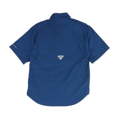 Blue Solid Short Sleeve Button Down