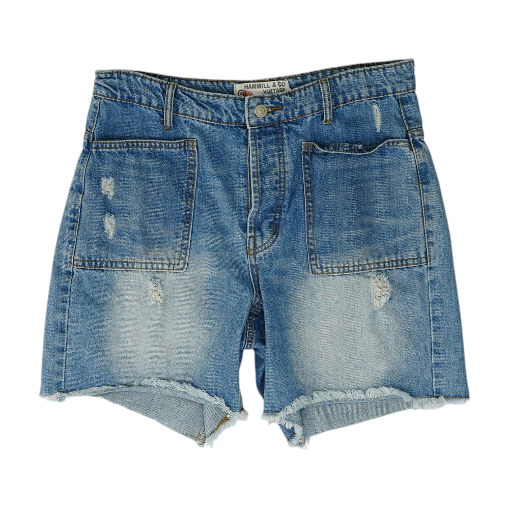 Blue Solid Denim Shorts