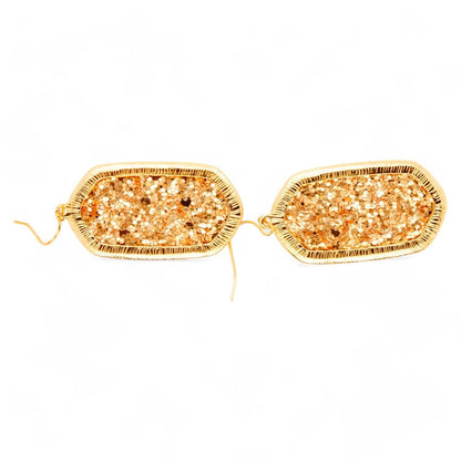 Gold Tone Hexagon Gold Glitter Drop Earrings