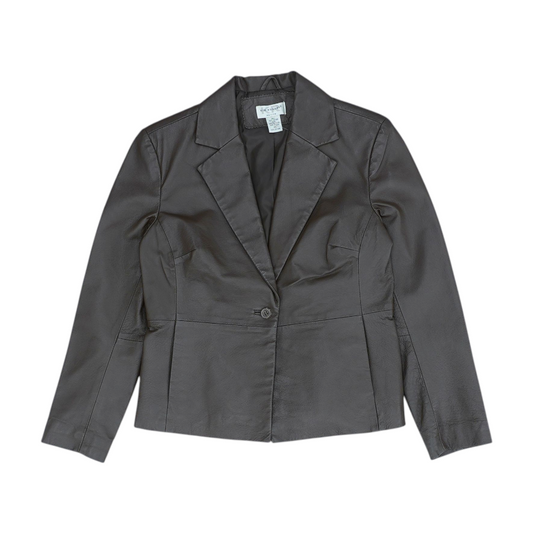 Brown Petite Solid Leather Jacket