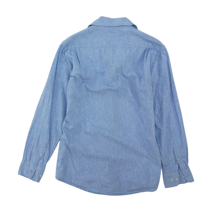 Blue Solid Long Sleeve Button Down