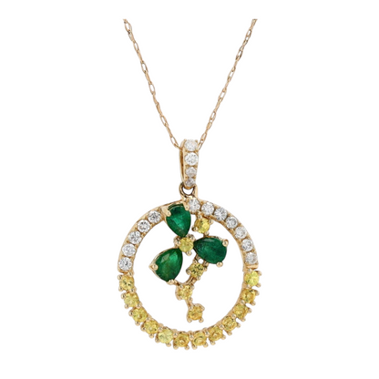 14K Yellow Gold Emerald Pendant Necklace