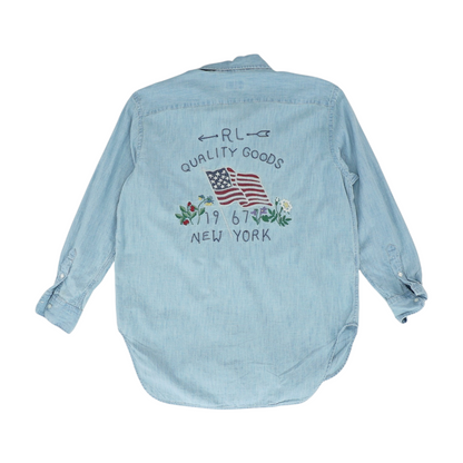 Blue Graphic Button Down