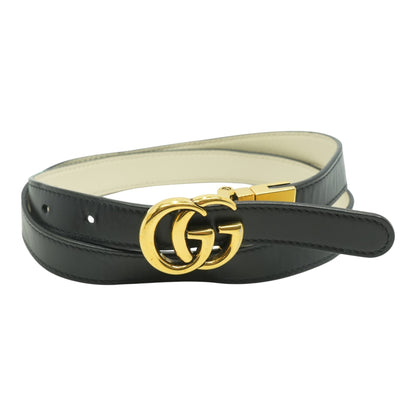 GG Marmont Reversible Thin Belt in White and Black Leather