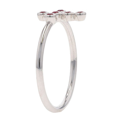 14K White Gold Bezel Set Ruby Stackable Cross Ring