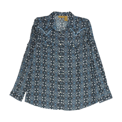 Navy Abstract Long Sleeve Button Down