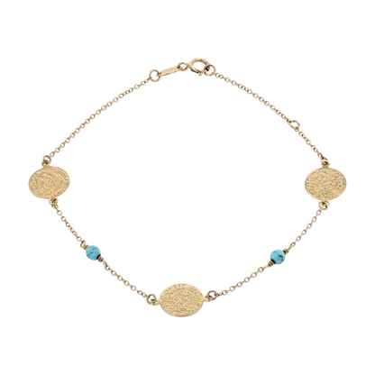 14K Yellow Gold Turquoise Chain Bracelet