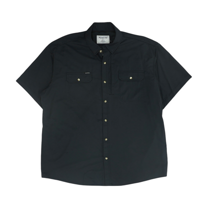 Black Solid Short Sleeve Button Down