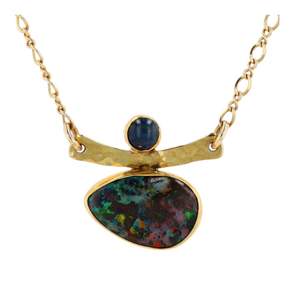 14K Yellow Gold Opal Pendant Necklace