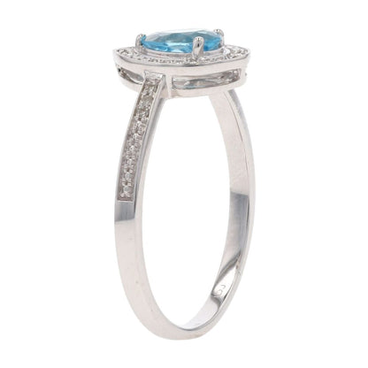 1/2 Ct 10K White Gold Pear Blue Topaz Center With Diamond Halo Cocktail Ring