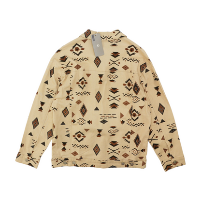 Beige Print Long Sleeve Button Down