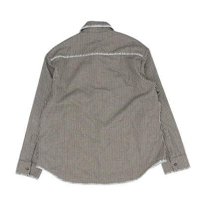 Beige Houndstooth Long Sleeve Button Down