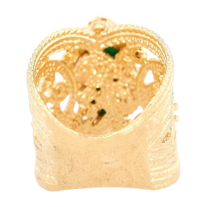 14K Gold Open Work Cigar Band With Marquise Green Cab Center