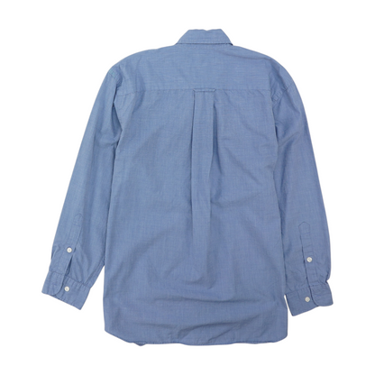 Blue Solid Long Sleeve Button Down