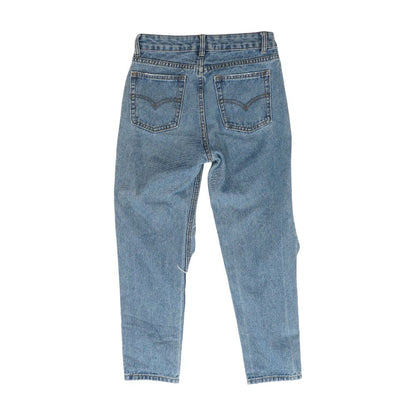Blue Solid Mid Rise Slim Leg Jeans