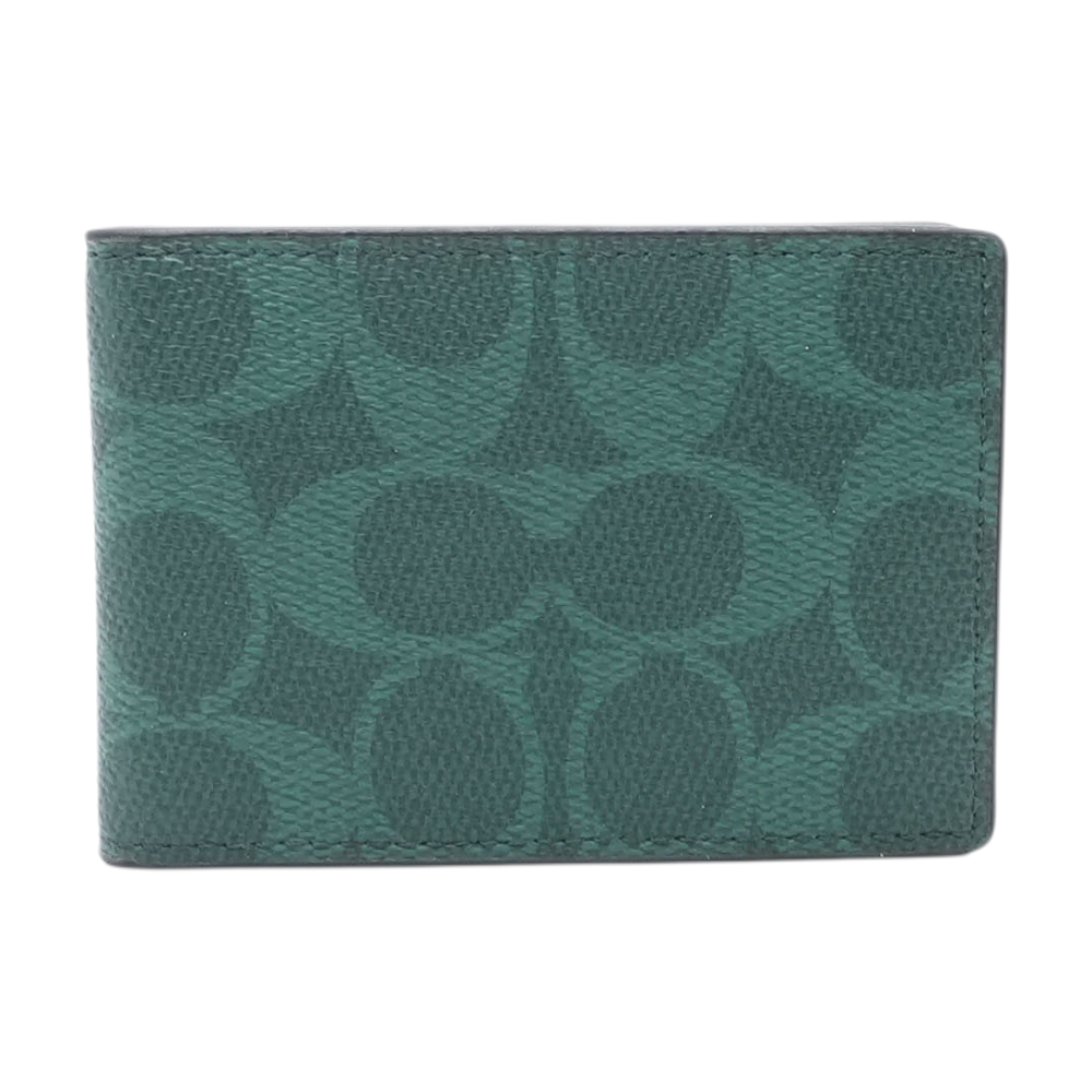 Compact Billfold Wallet in Green Signature Canvas