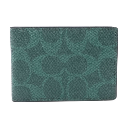 Compact Billfold Wallet in Green Signature Canvas