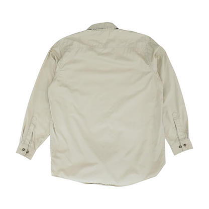 Beige Solid Long Sleeve Button Down
