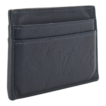 Navy Blue Double Card Holder in Monogram Shadow Leather