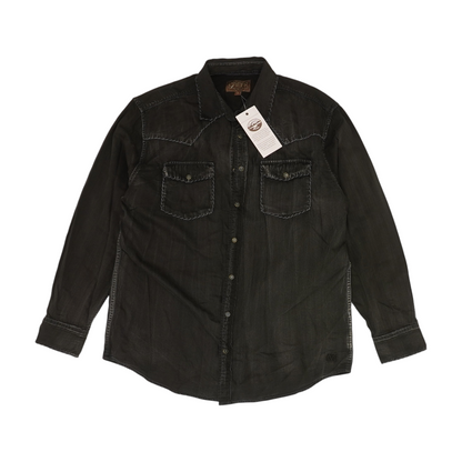 Black Solid Flannel Button Down