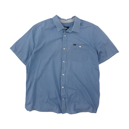 Blue Solid Short Sleeve Button Down