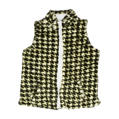 Green Houndstooth Fur Vest