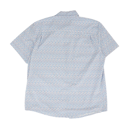 Blue Graphic Short Sleeve Button Down