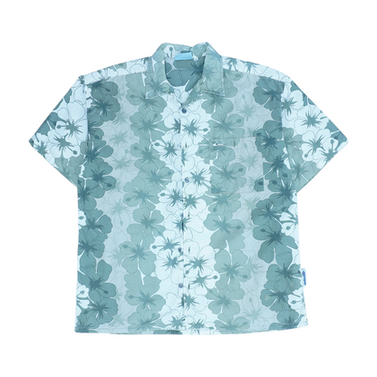 Green Floral Short Sleeve Button Down