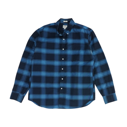 Navy Plaid Long Sleeve Button Down