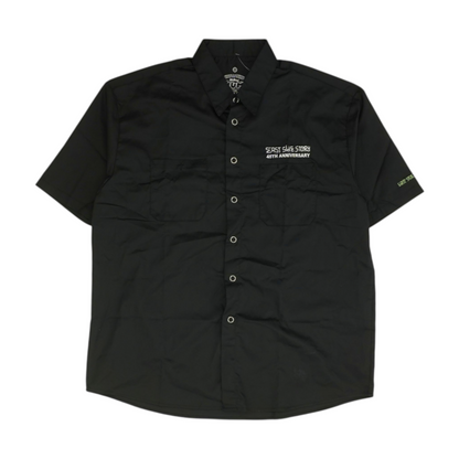 Black Solid Short Sleeve Button Down