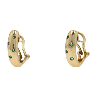 14K Gold Green Stone J Hoop Earrings With Lever Backs