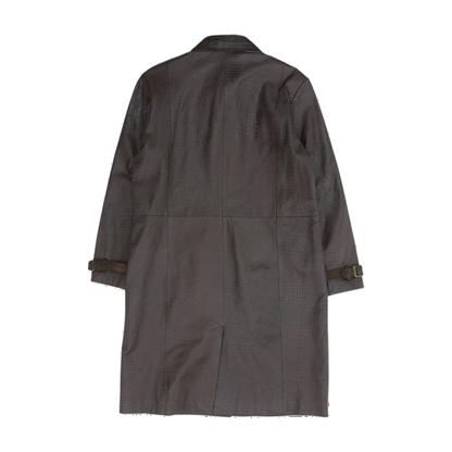 Brown Solid Leather Coat
