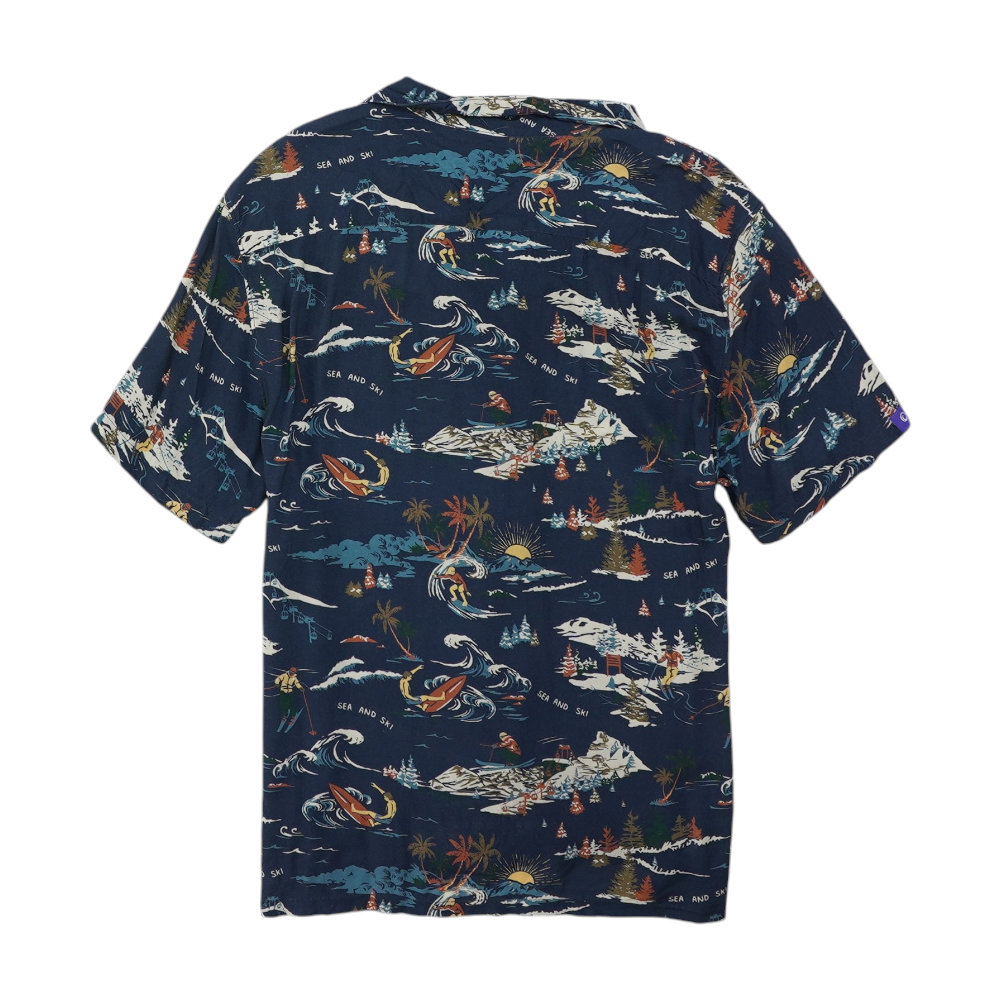 Navy Graphic Short Sleeve Button Down