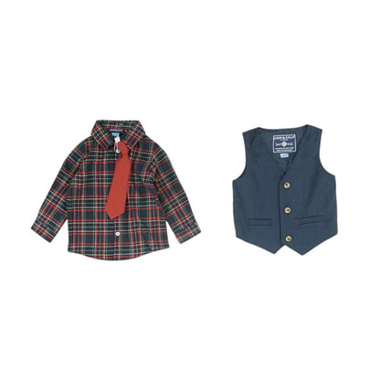 Navy Plaid Long Sleeve Button Down