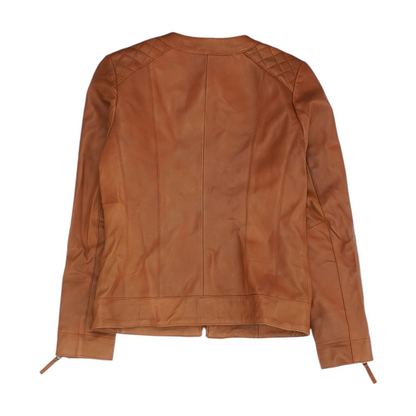Brown Solid Leather Jacket