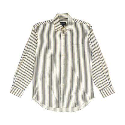 Beige Striped Long Sleeve Button Down