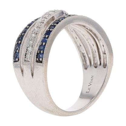 1/4 Ct 14K White Gold Round Diamond And Blue Stone Crossover Band