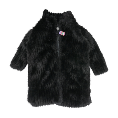Black Solid Fur Coat