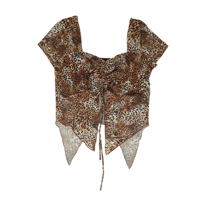 Brown Animal Print Cropped Blouse