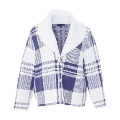 White Plaid Cardigan Sweater